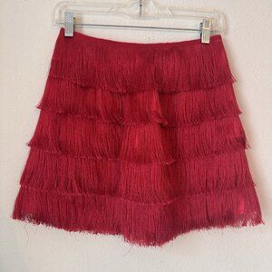 DO+BE Full Fringe Mini Skirt Pink Medium Cowgirl Boho Nashville Fuchsia Fest